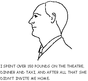 I SPENT OVER 150 POUNDS ON THE THEATRE, DINNER AND TAXI, AND AFTER ALL THAT SHE DIDN'T INVITE ME HOME.